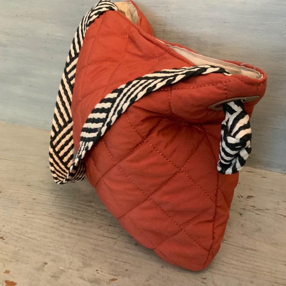 Burnt Orange Diamond Quilted Woven Strap Hobo Shoulder Bag Purse Good Condition - Picture 3 of 6